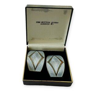 1920s Engine-Turned Silver Plated Shoe Buckles Pair Button Queen London